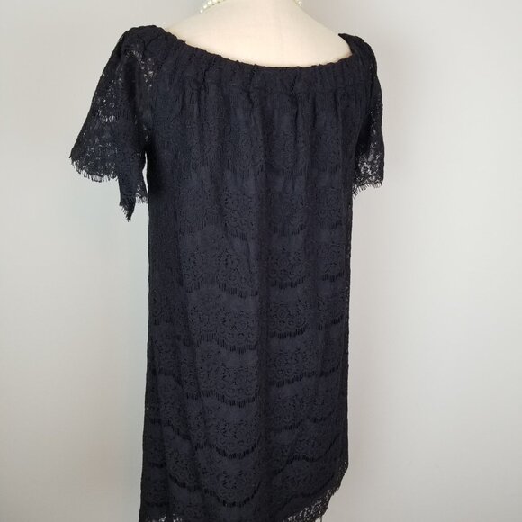 Monteau Black Eyelash Lace Off the Shoulder Shift Dress * Women's Size Medium - Picture 4 of 11